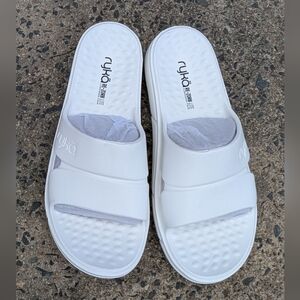 Ryka White Padded Recovery Slide Sandals (New)